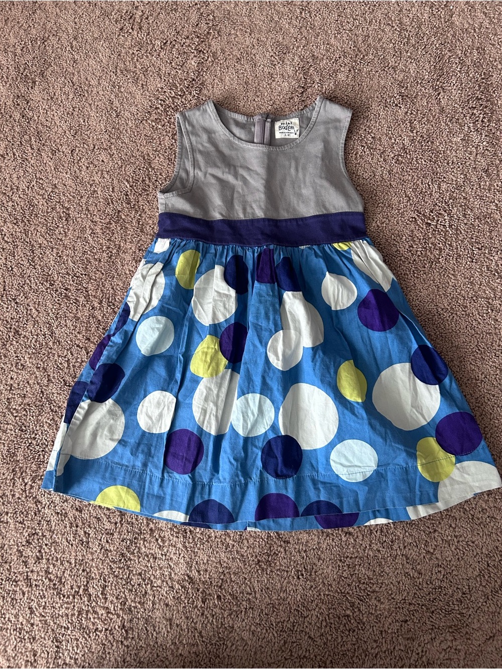 Boden Blue Polka Dot Cotton Dress with Gray Bodice